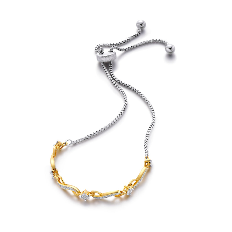 Two-Tone Wave Design Cubic Zirconia Bolo Bracelet