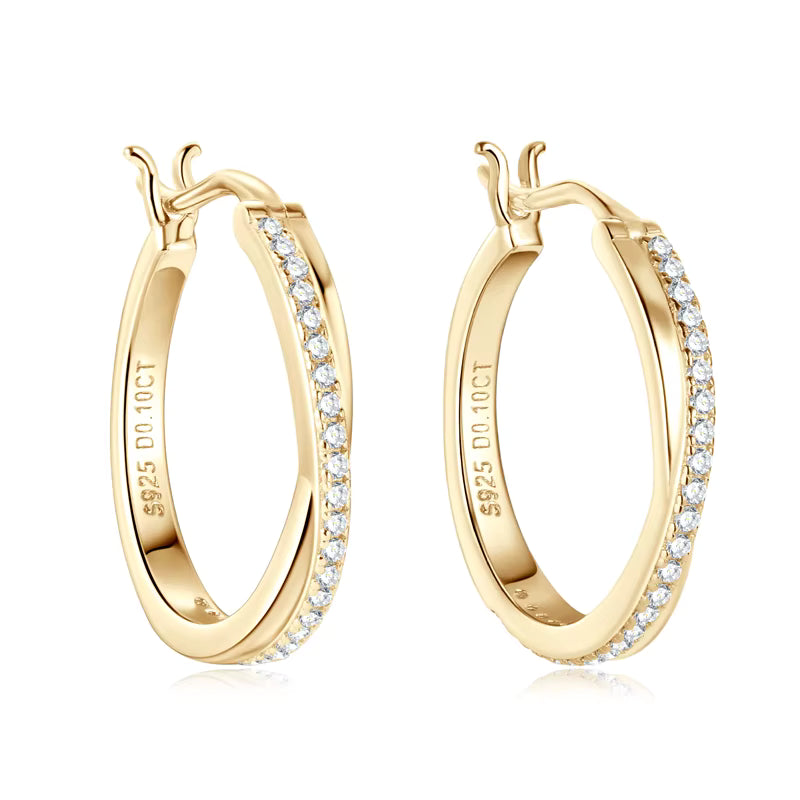 Crisscross Pave Moissanite Hoop Earrings