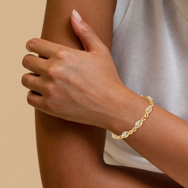 18K Gold Plated Chain Bracelet with Cubic Zirconia Marquise Stones