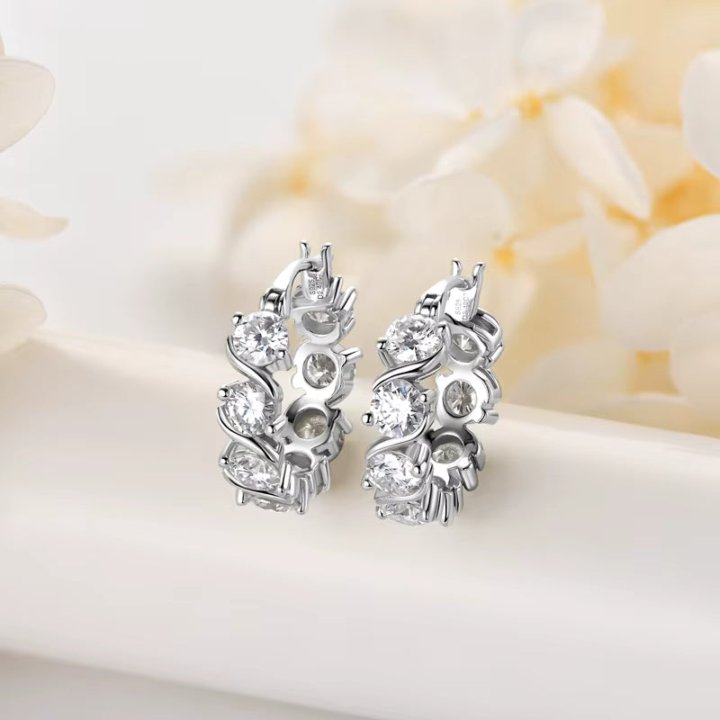 Cubic Zirconia Pavé Floral Hoop Earrings