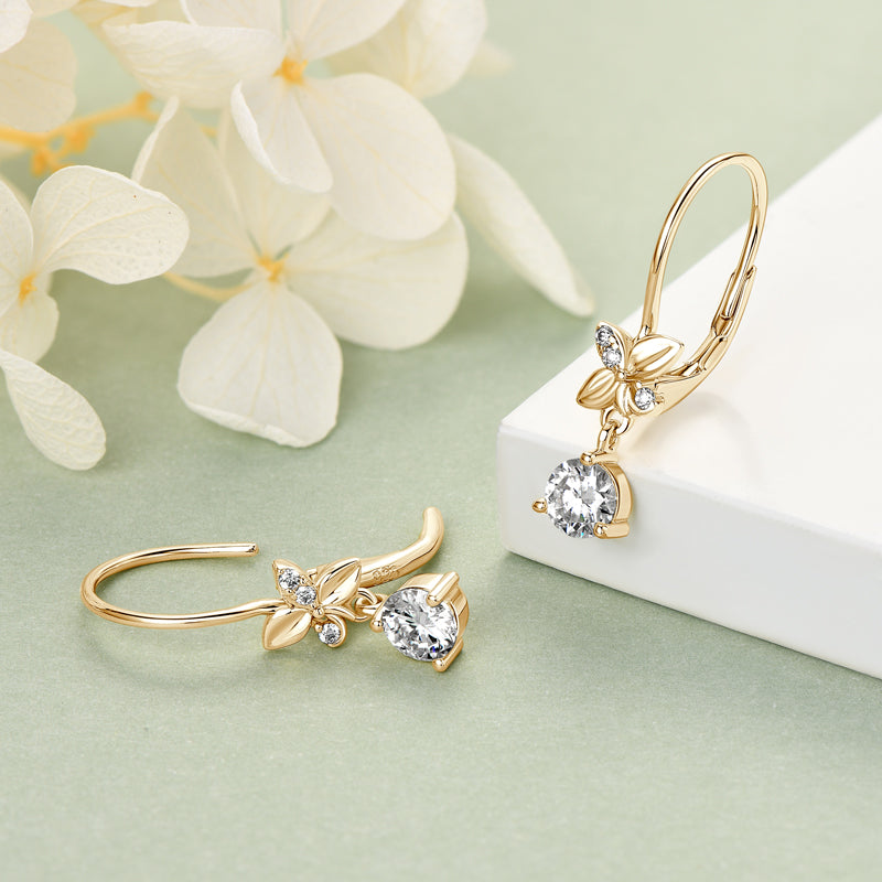 Dainty 18k Gold Plated Flower Drop Earrings