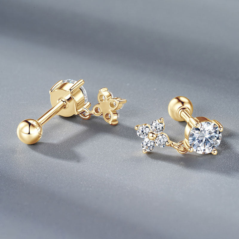14k Solid Gold Four-Leaf Clover Stud Earrings