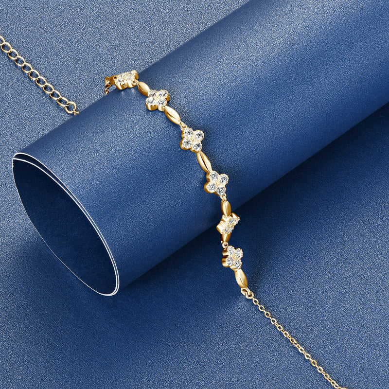 18K Gold Plated Clover Flower Chain Bracelet
