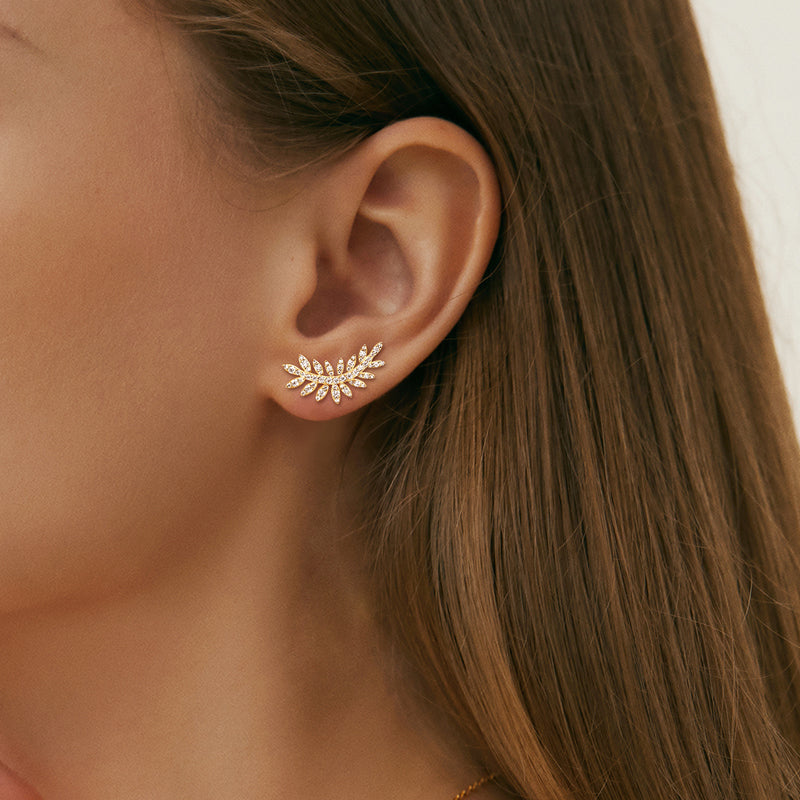 Leaf-Shaped Climber Stud Earrings