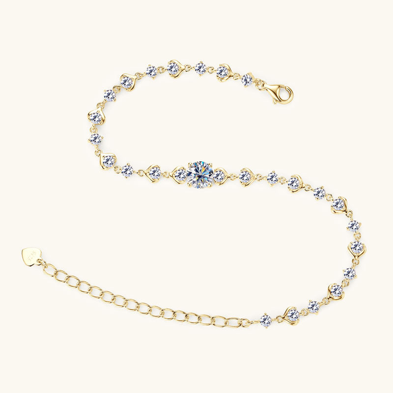 18K Gold Plated Adjustable Heart Link Tennis Bracelet