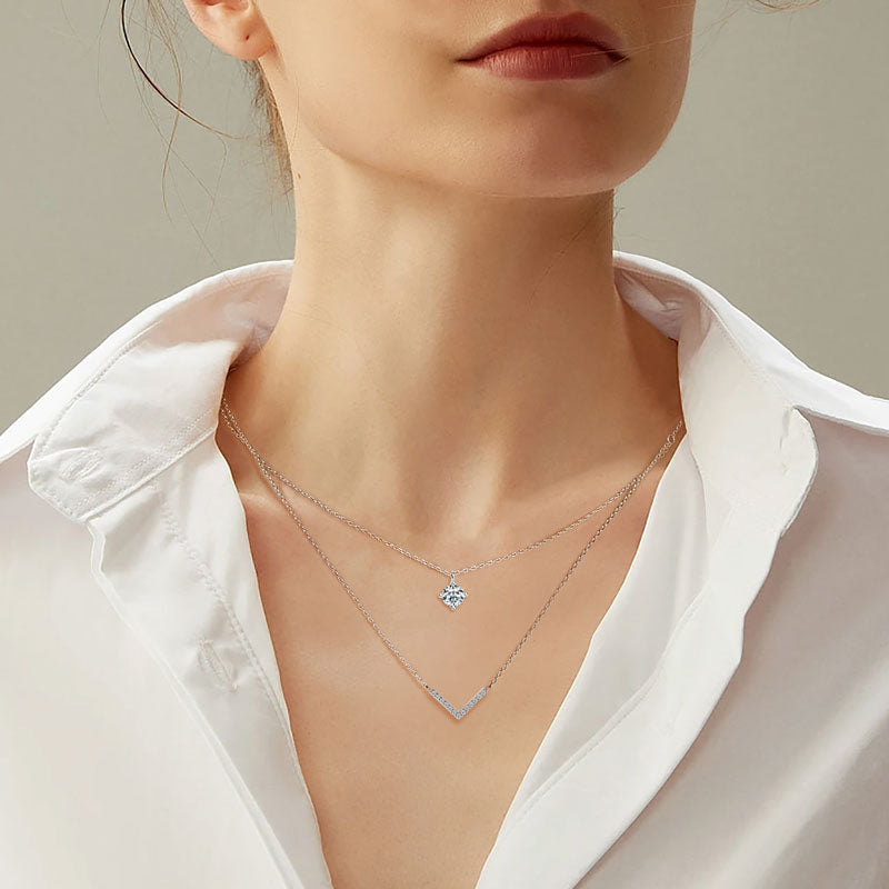 Double Layer V Moissanite Necklace