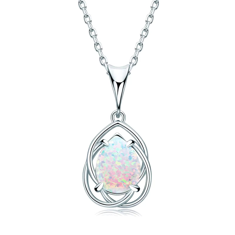 Pear-Cut White Opal Pendant Necklace