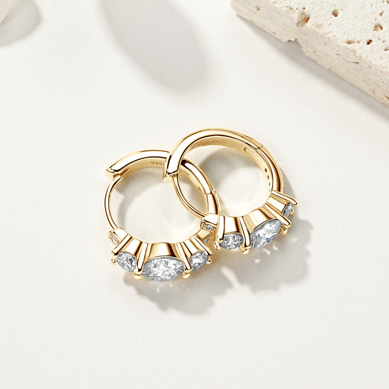 18k Gold Plated Triple Stone Moissanite Hoop Earrings