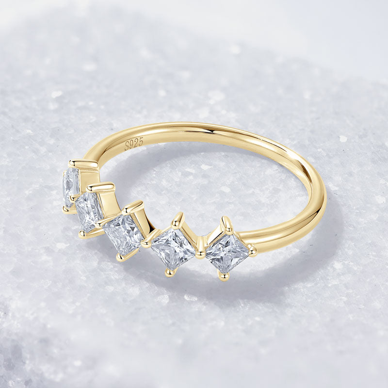 18K Gold Plated Curved Five Stone Accent Ring