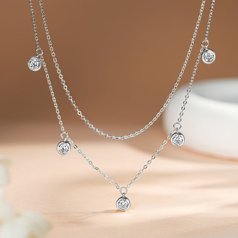 Double Chain Layered Moissanite Necklace