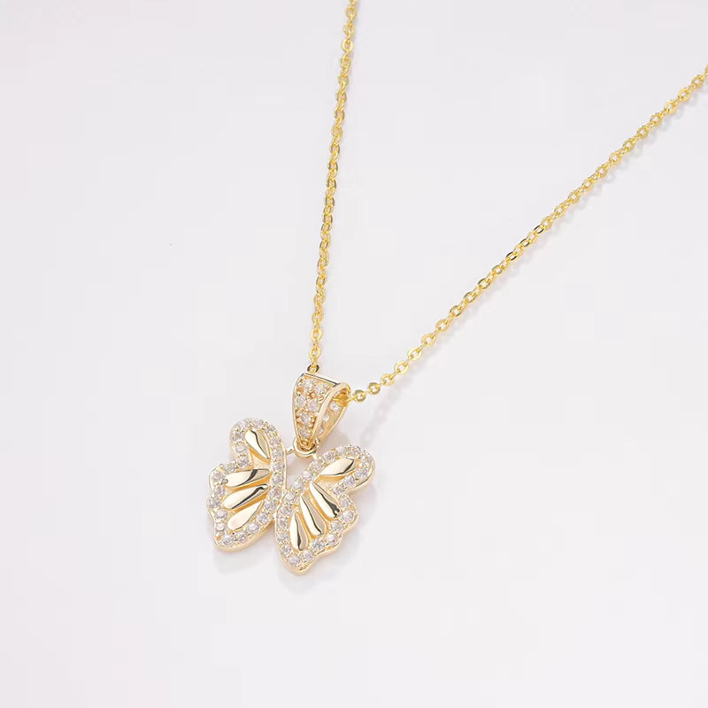 14K Solid Gold Butterfly Pendant Necklace