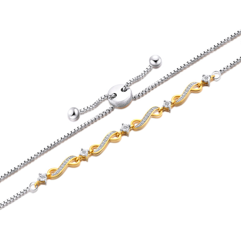 Two-Tone Wave Design Cubic Zirconia Bolo Bracelet