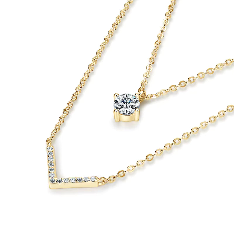 Double Layer V Moissanite Necklace