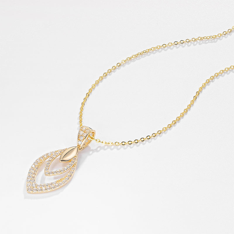 18K Solid Gold Layered Marquise Pendant Necklace