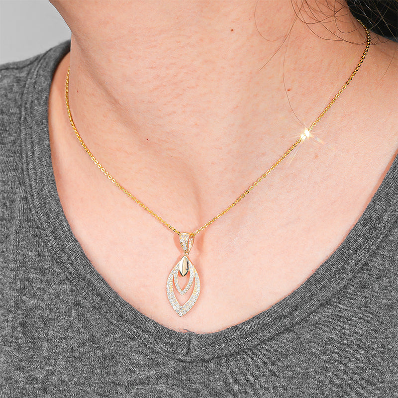 18K Solid Gold Layered Marquise Pendant Necklace