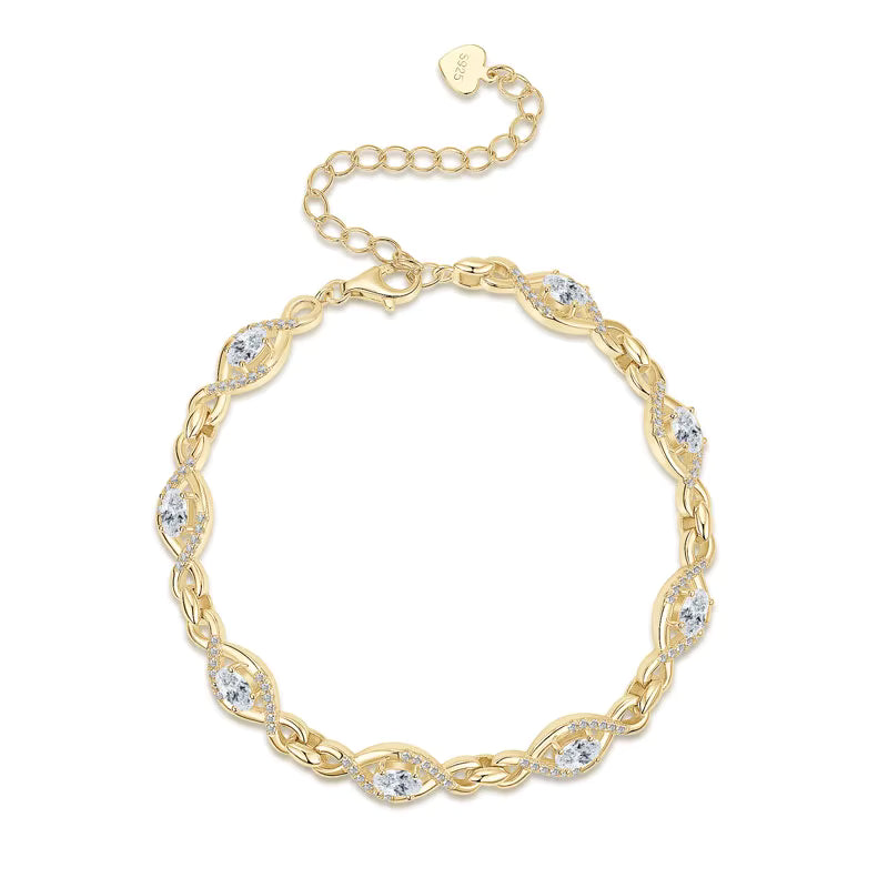 18K Gold Plated Chain Bracelet with Cubic Zirconia Marquise Stones