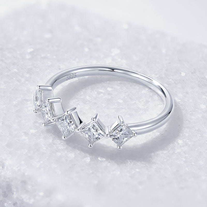 18K Gold Plated Curved Five Stone Accent Ring