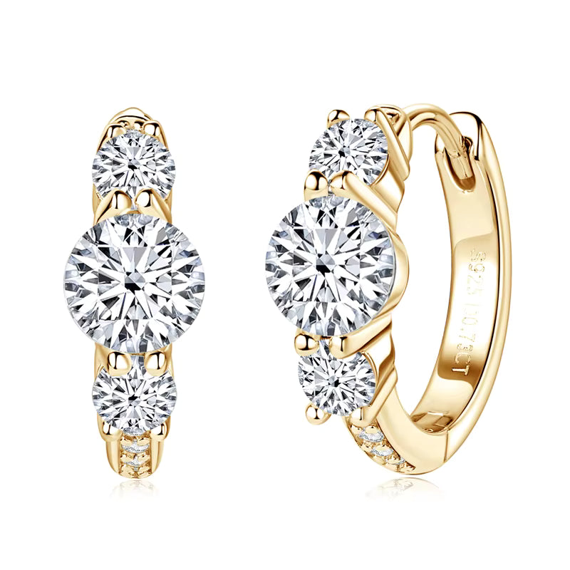 18k Gold Plated Triple Stone Moissanite Hoop Earrings