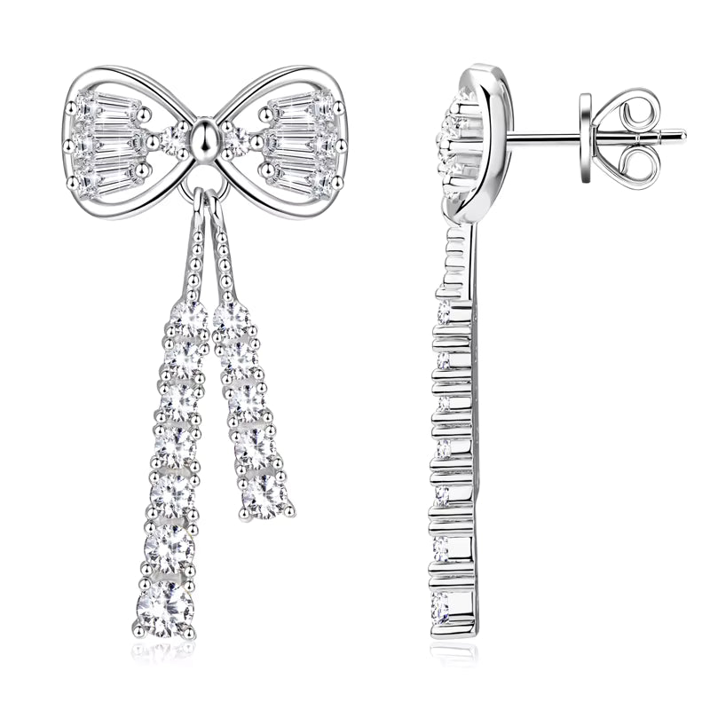18k Gold Plated CZ Bowknot Fringe Earrings