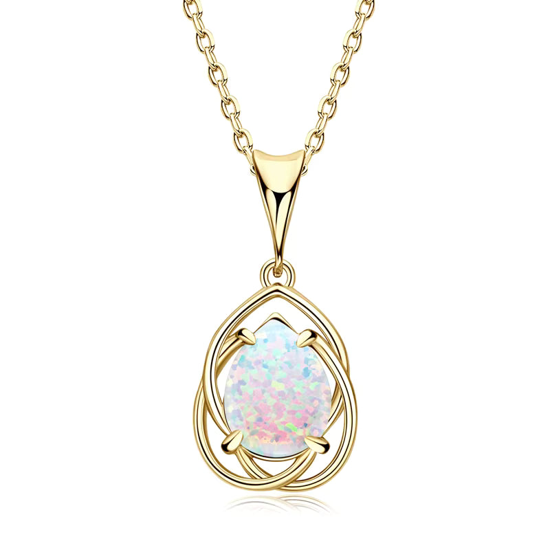 Pear-Cut White Opal Pendant Necklace