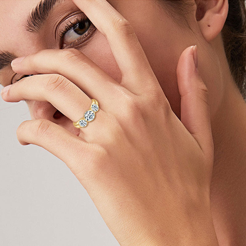 18K Gold Plated Band Round Cut Ring