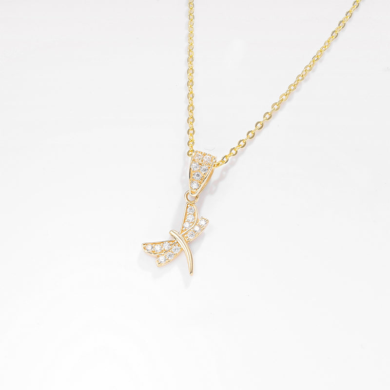 14K Solid Gold Dragonfly Pendant Necklace