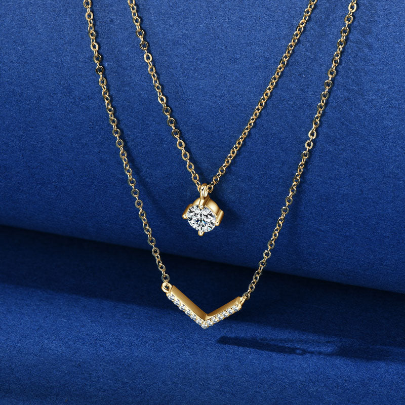 Double Layer V Moissanite Necklace