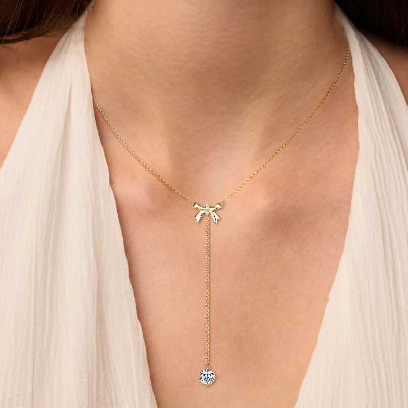 Y-Shape Bow Butterfly Moissanite Necklace