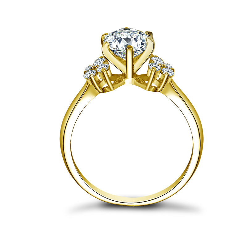 14K Solid Gold CZ Flower Accents Ring