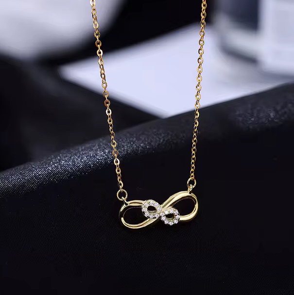 Gold Plated Number 8 Diamond Pendant Necklace